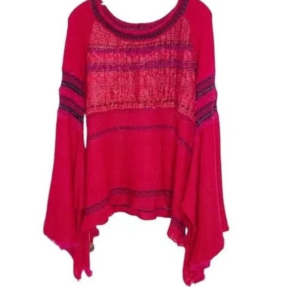 Free People Craft Time Bell Sleeve Boho Pink Sweater Alpaca Wool Mohair - Picture 3 of 9